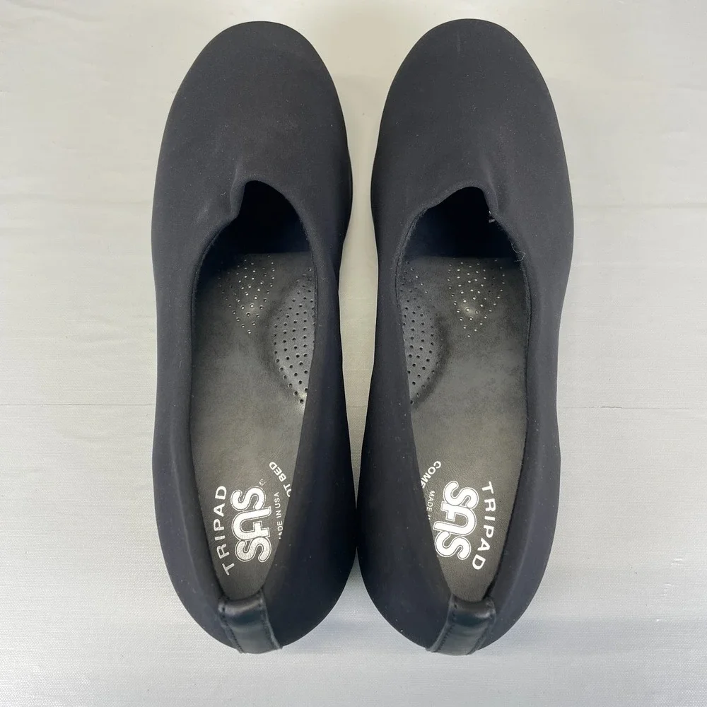 SAS Bliss Wedge Loafers Womens Size 8.5 M Black Stretch Slip On Comfort Shoes